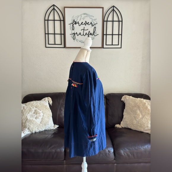 Pero 100% Cotton Tunic Dress In Navy Blue Designer Size 38 Handmade In India - Picture 12 of 16